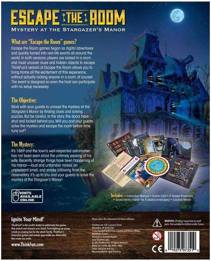 imageThinkFun Escape The Room Stargazers Manor A Thrilling Escape Room Game in a Box for Ages 10 and Up Enhances Logical Reasoning Perfect for Family Game Night Ideal Gift for Puzzle LoversStargazers Manor Difficulty BEGINNER