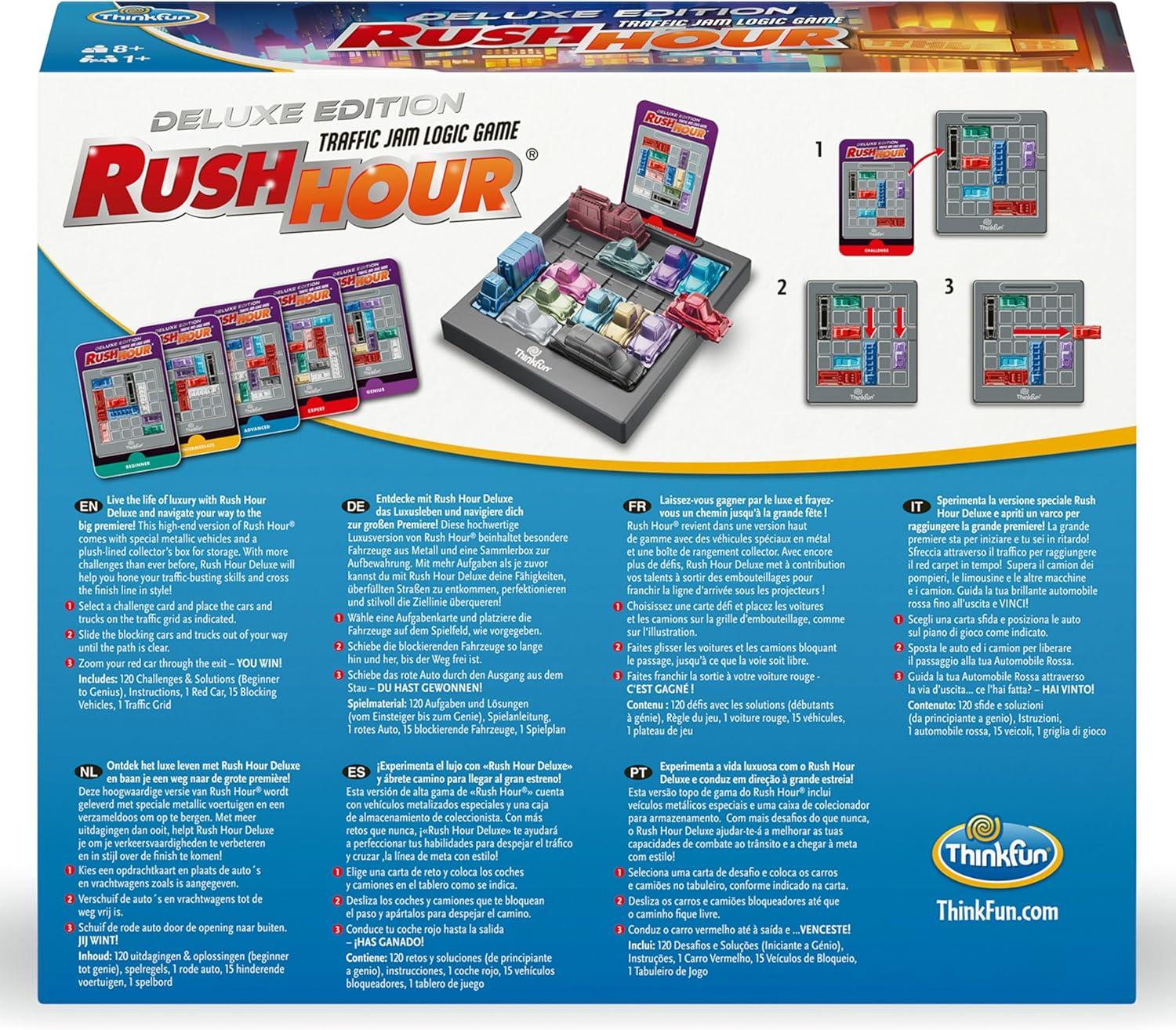 imageThinkFun Rush Hour Deluxe The Gamers Logic Game Navigate 120 Traffic Challenges with Collectors Edition Limo and Metallic Design Ages 8New Packaging