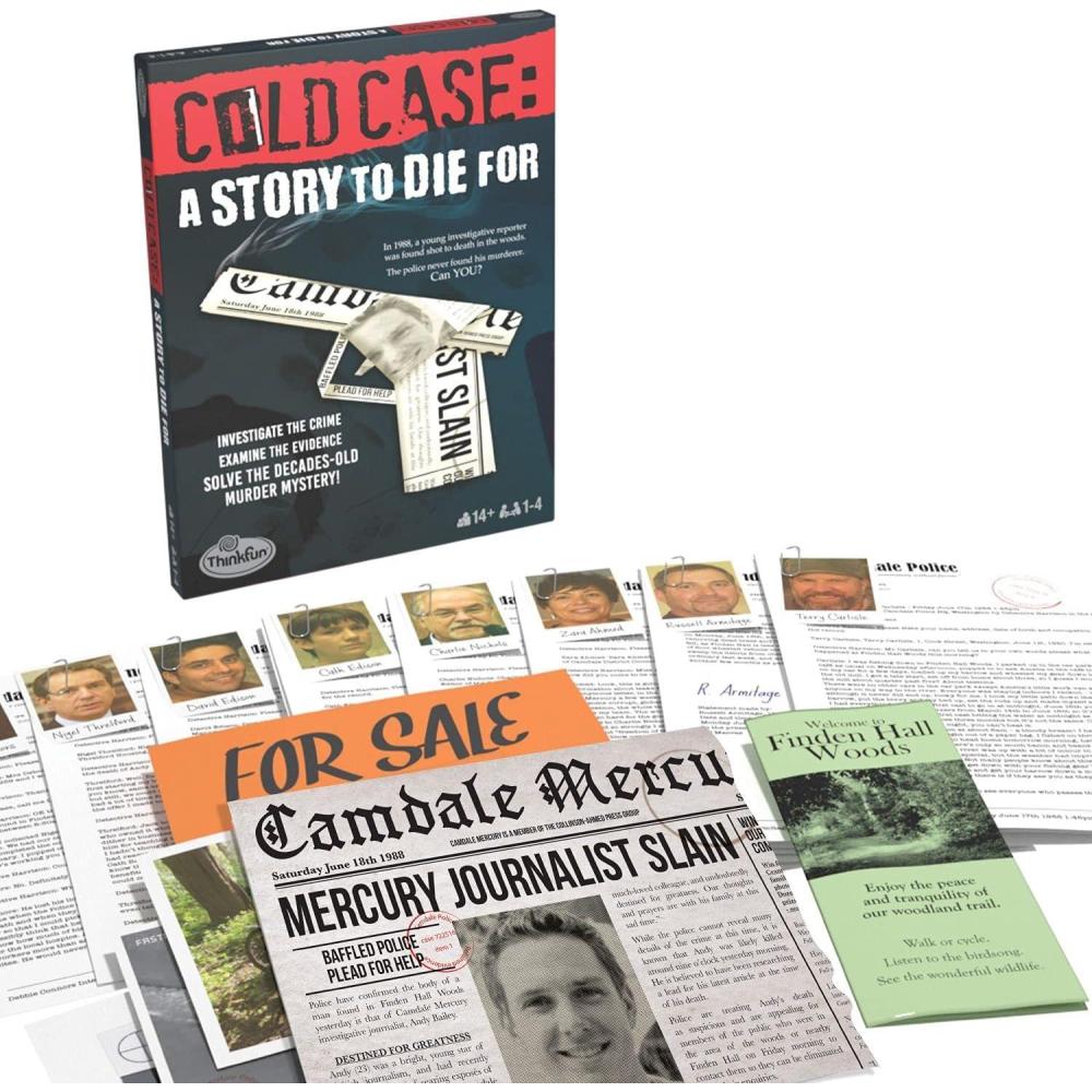 imageThinkFun Cold Case A Story to Die for  Interactive Murder Mystery Game  Engaging Storyline  BrainTeasing Puzzles  Ideal for Teens and Adults  Perfect for Group Play