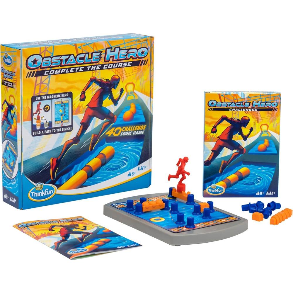 imageThinkFun Obstacle Hero  Magnetic Logic Game  40 Easy to Expert Challenges  Build Routes Lift Obstacles and Test Mental Agility for Ages 8
