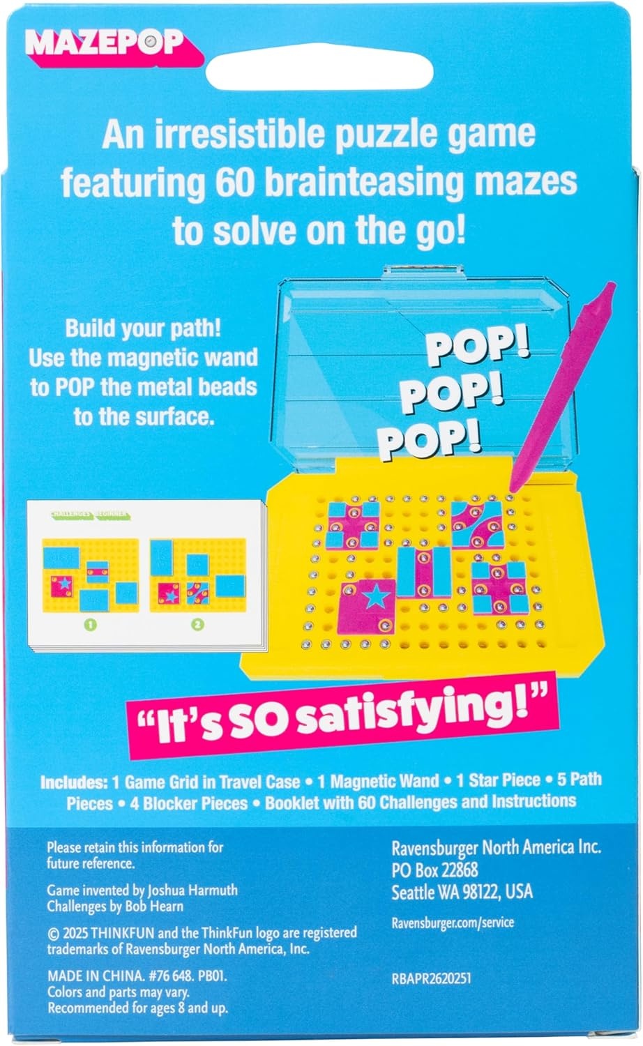 imageThinkFun MazePop Magnetic Puzzle Game 60 BrainBoosting Mazes TravelFriendly Logic Toy Ages 8